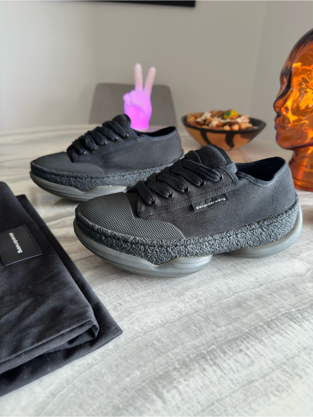 Alexander Wang Black A1 Low Top Canvas Platform Sneakers
